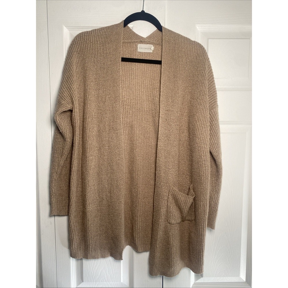 Dreamers Open Front Cardigan Womens Size XL Tan Shaker Knit Cotton Blend Fall
